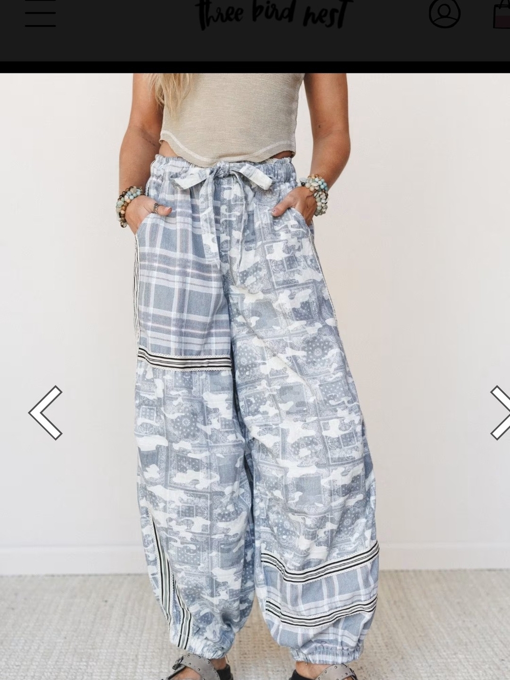 210p POL Light Blue Patchwork Wide-Leg Tie-Waist Pants